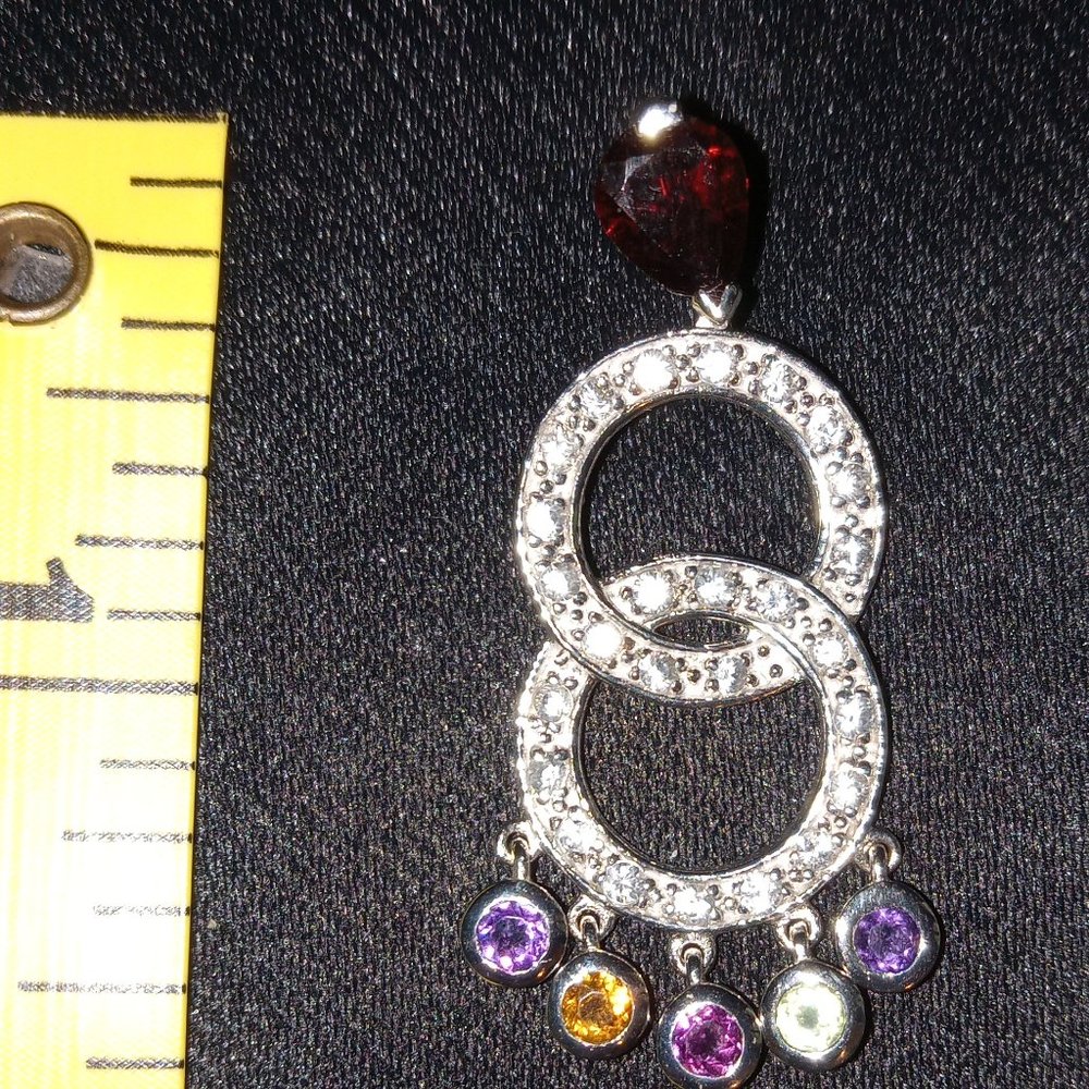925 Sterling Silver Fancy Garnet with Multi-color Gemstones Pendant
